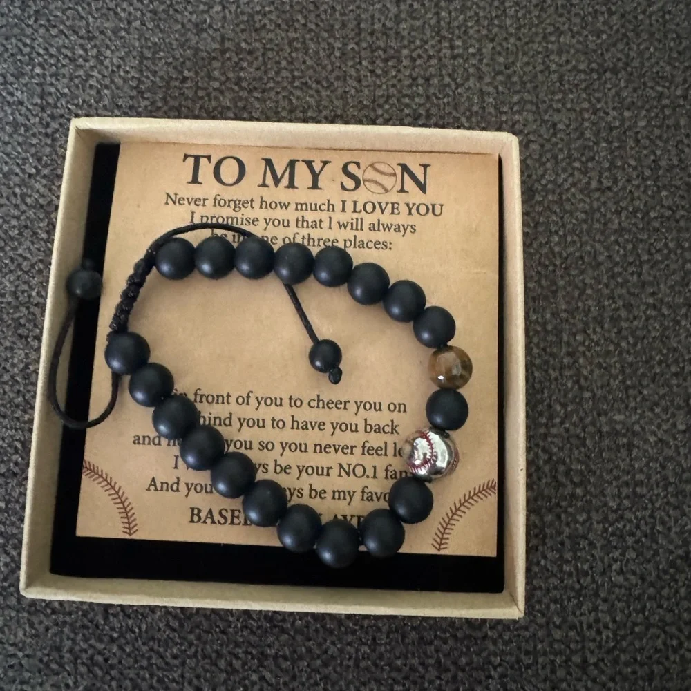 TO MY SON beaded baseball bracelet gift for teens or adults